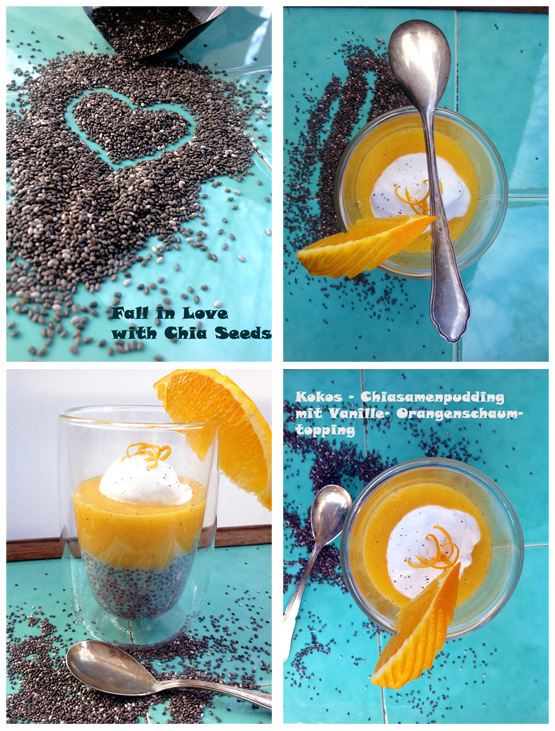 Kokos - Chia - Samenpudding mit Vanille - Orangenschaumtopping - Vegangusto