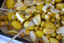 Kümmel Backofen Rosenkohl mit Kartoffeln, Zwiebeln & Äpfeln